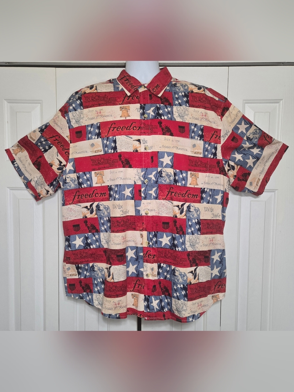 Cotton Traders Patriotic Americana Shirt XL Button Down Freedom Stars Stripes